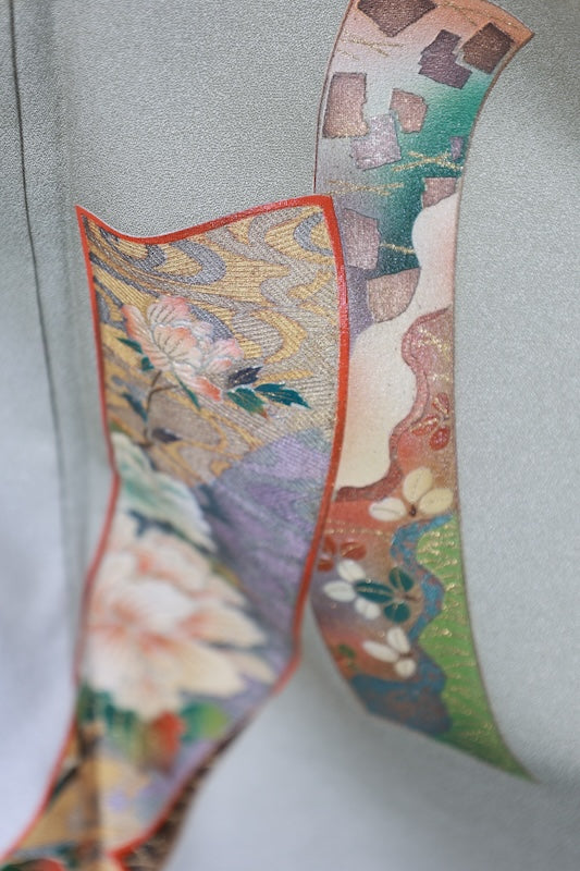 Japanese kimono used <houmongi> M-size  silk 100% /B765