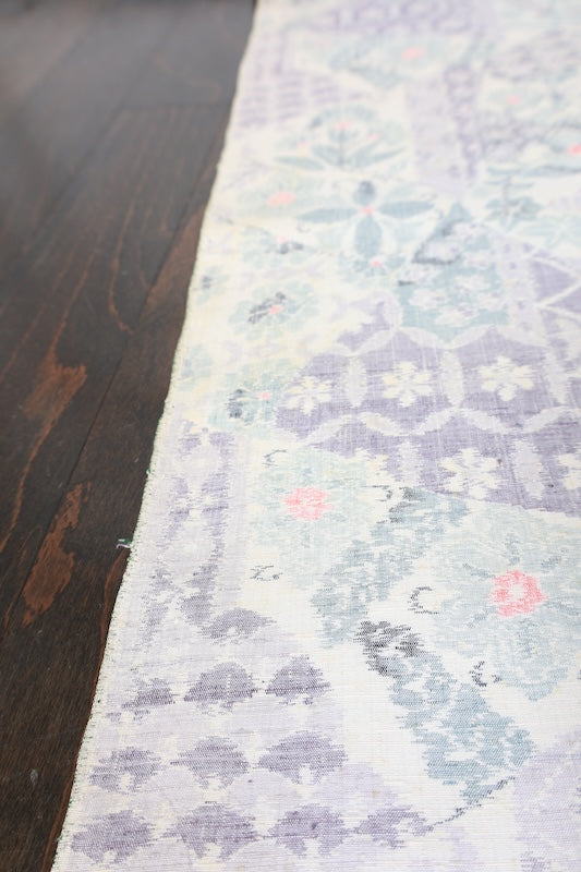 Authentic Ojiya Tsumugi silk fabric, brand new, with silk floss covering, in white, light purple, gray, and red, ikat pattern, handwoven, R289