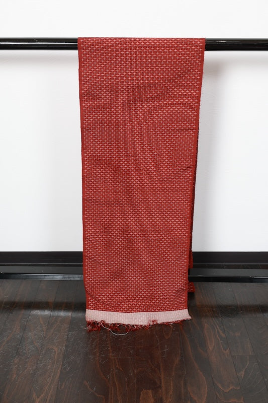 Tsumugi silk fabric, brand new, reddish-brown and white, cross pattern, handwoven, R287