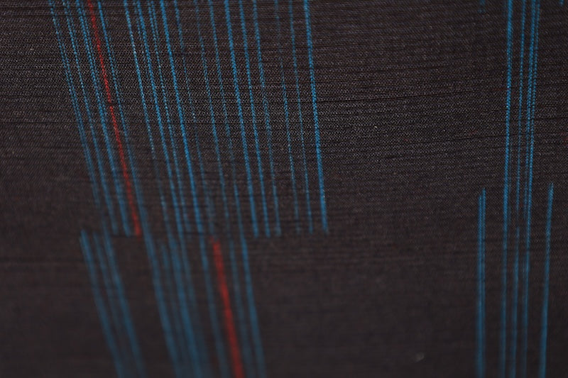 Tsumugi Silk Fabric, Brand New, Shades of Indigo, Red, Irregular Stripe Pattern, Kasuri Weave, Handwoven, R276