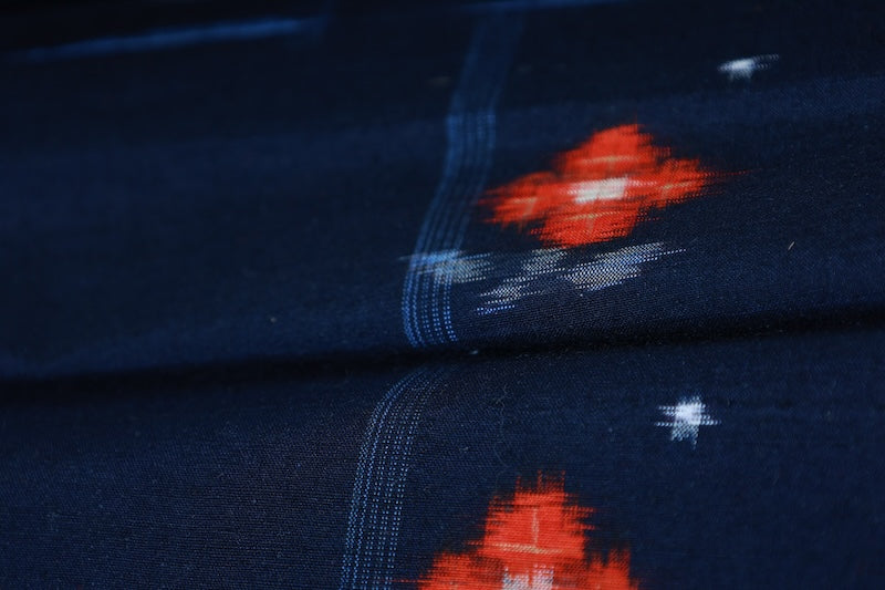 Tsumugi silk fabric, brand new, shades of indigo, floral pattern, handwoven, R261