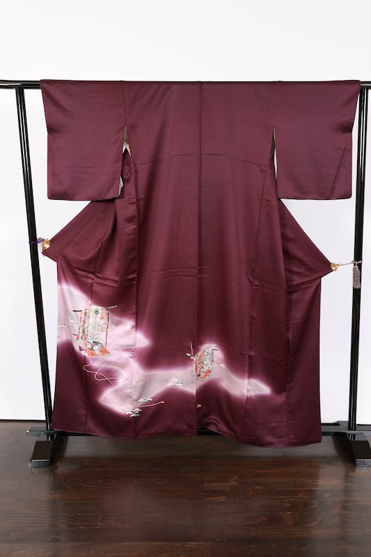 Japanese kimono used <houmongi> L-size  silk 100% /B760