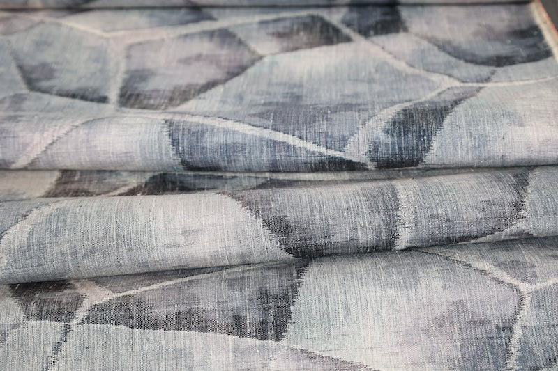 Ojiya Tsumugi silk fabric , brand new, shades of gray, abstract pattern, R282