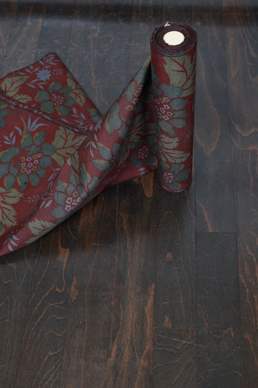 Tsumugi silk fabric, brand new, reddish-brown, green, gray, yellow, floral pattern, handwoven, R283