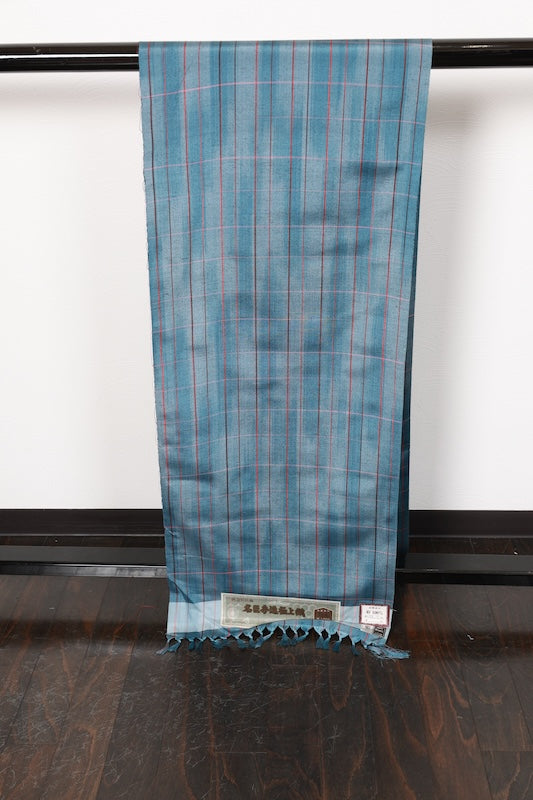 Tsumugi silk fabric , brand new, shades of blue, black, reddish-brown, light pink, handwoven, R277