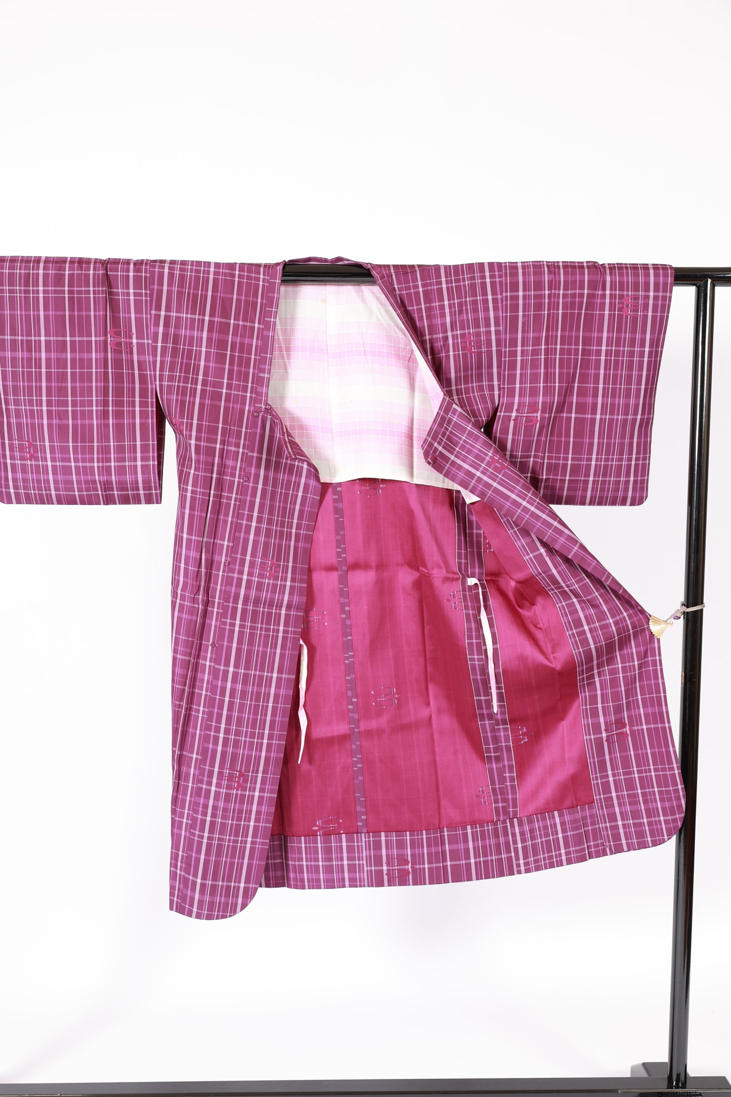 Coat used Lattice Swallow Purple 　tetoron/B308