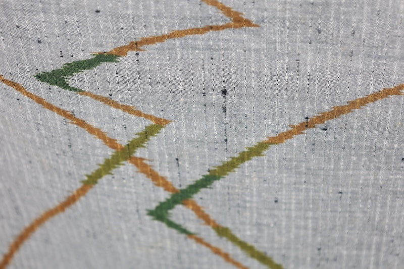 Tsumugi silk fabric , brand new, gray, green, brown, post-dyed, handwoven, geometric pattern, R272