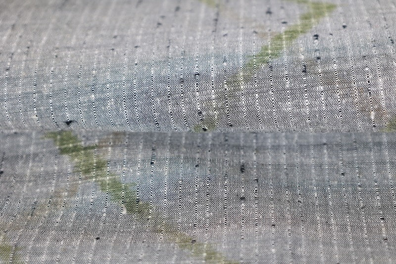 Tsumugi silk fabric , brand new, gray, green, brown, post-dyed, handwoven, geometric pattern, R272