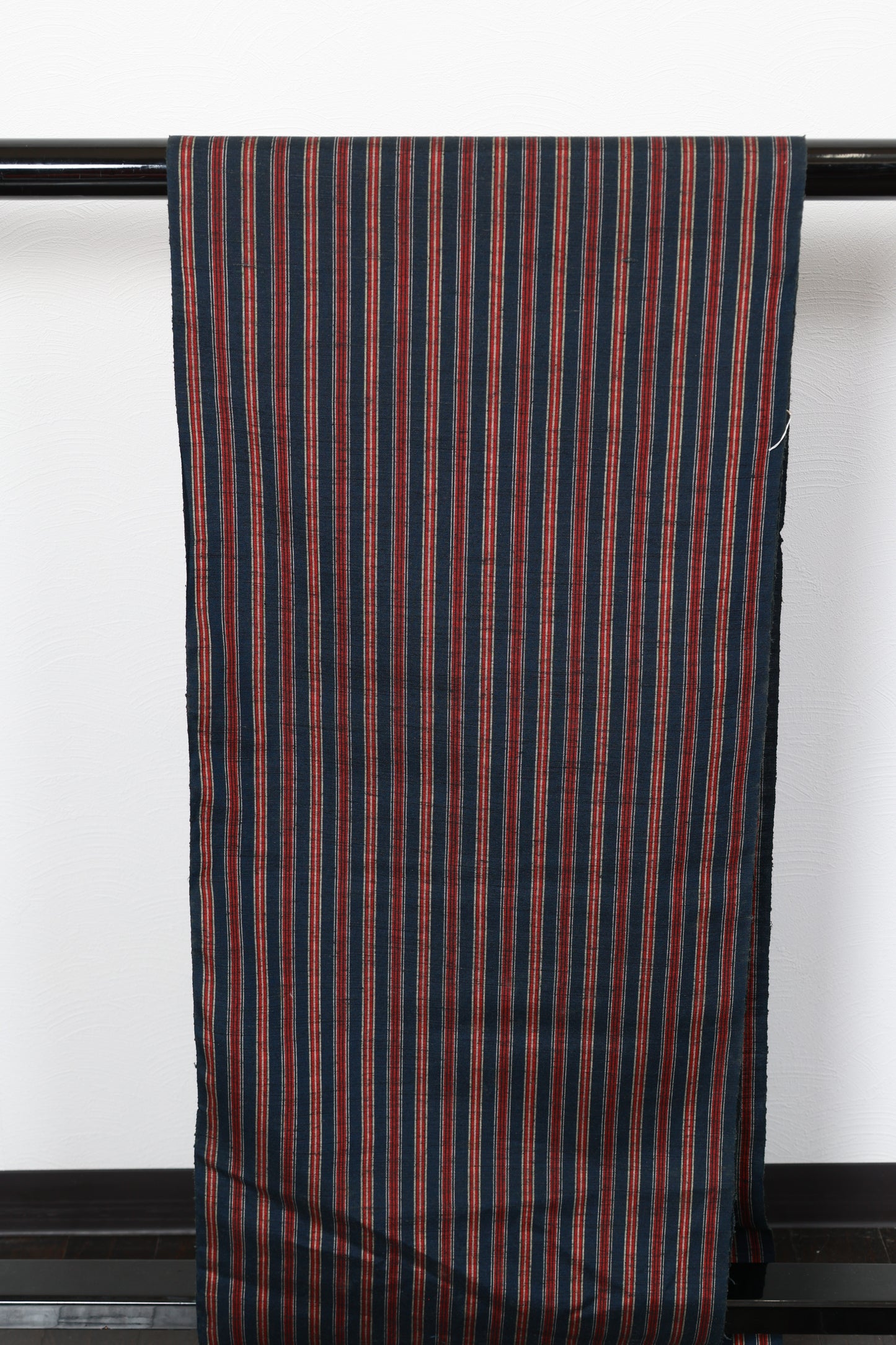 Tsumugi silk fabric, brand new, indigo, red, gray stripes, handwoven, R323