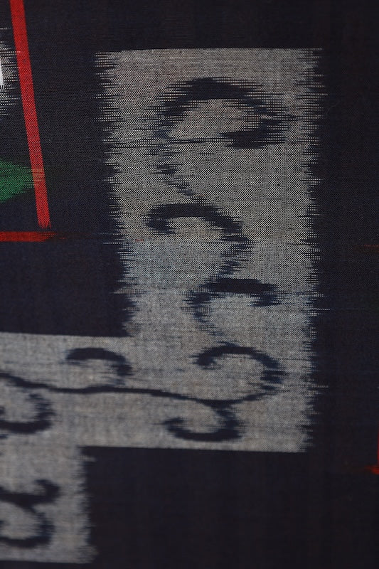 Kurume Kasuri fabric , brand new, indigo, gray, green, red, geometric pattern, R292