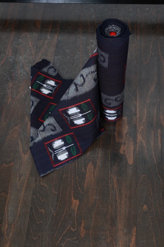 Kurume Kasuri fabric , brand new, indigo, gray, green, red, geometric pattern, R292