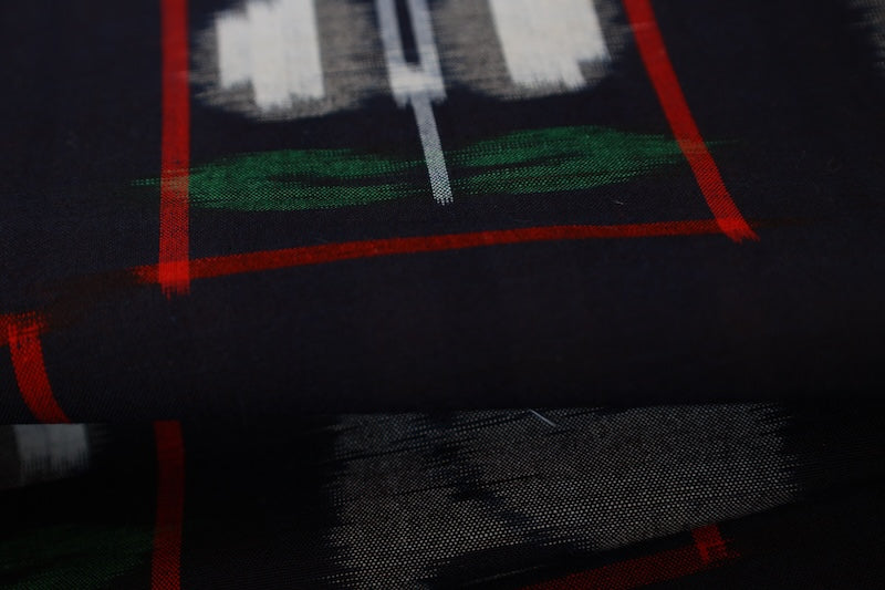Kurume Kasuri fabric , brand new, indigo, gray, green, red, geometric pattern, R292