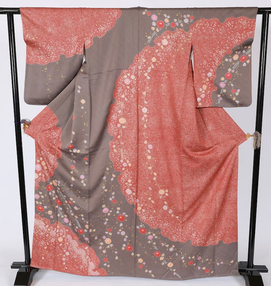 Japanese kimono used <houmongi> Lsize  silk 100% /T515