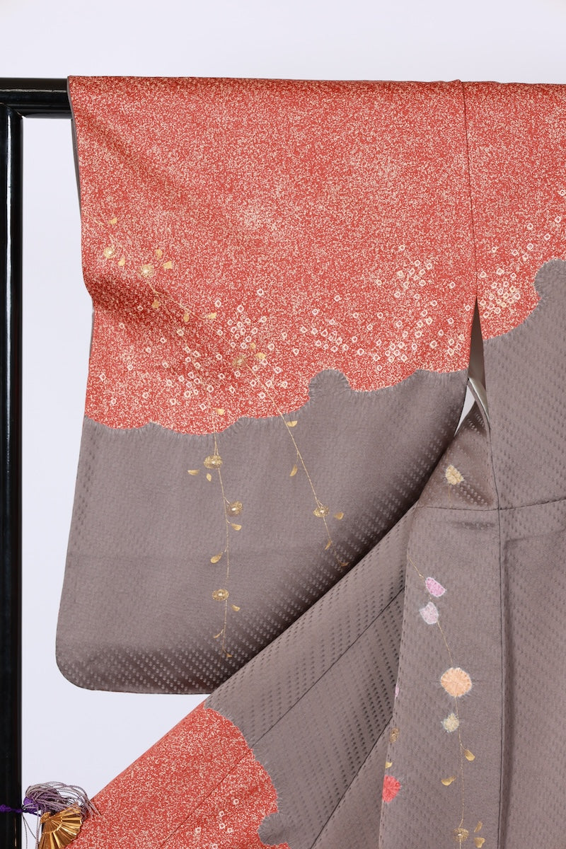 Japanese kimono used <houmongi> Lsize  silk 100% /T515