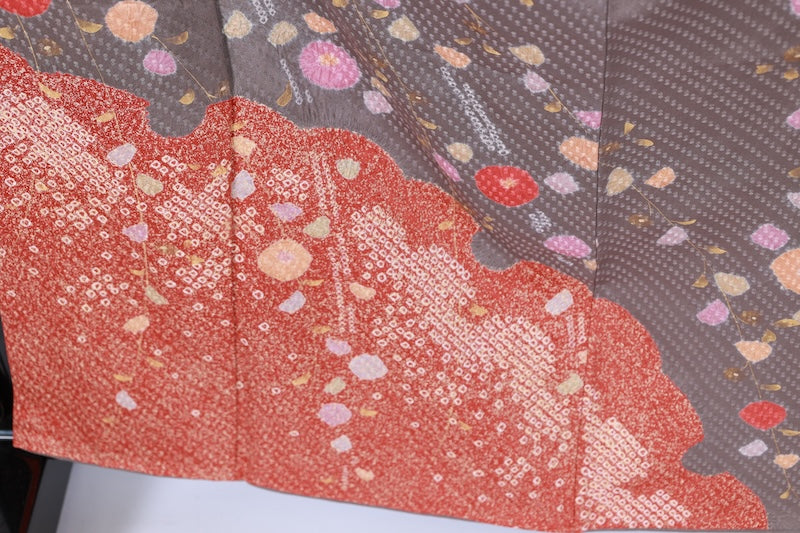 Japanese kimono used <houmongi> Lsize  silk 100% /T515