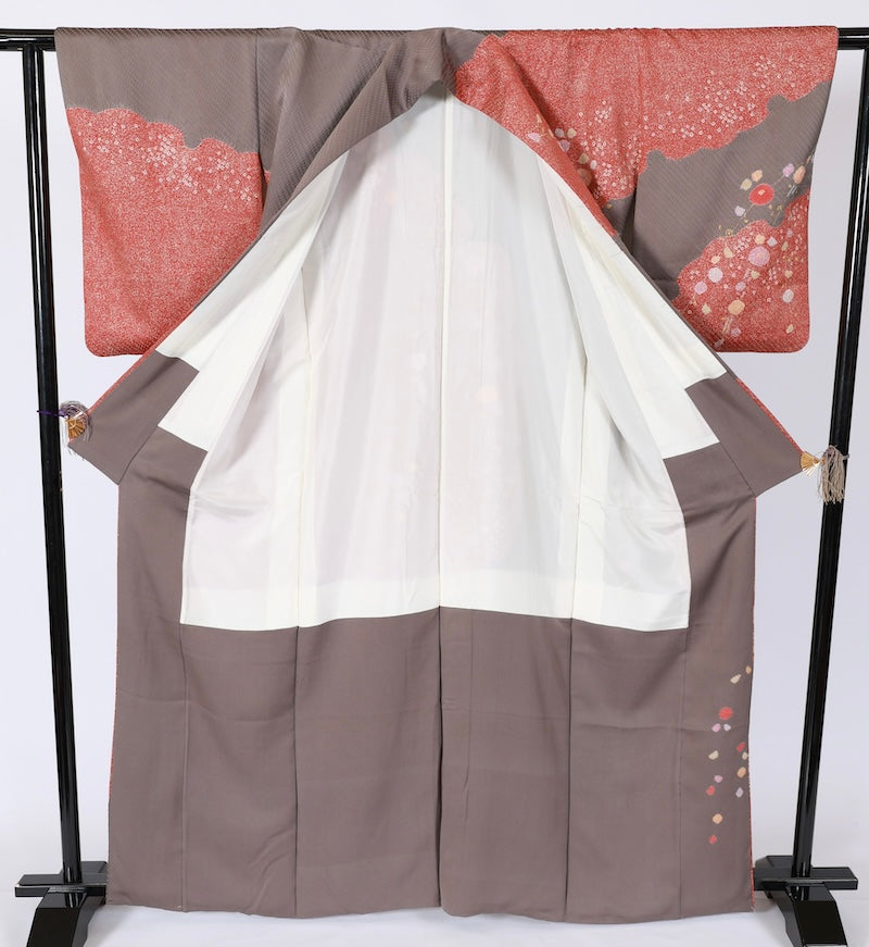 Japanese kimono used <houmongi> Lsize  silk 100% /T515