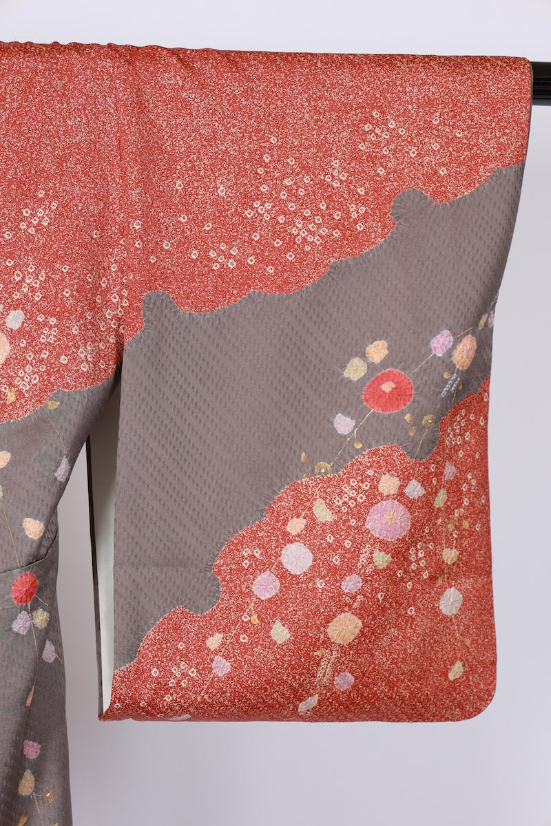 Japanese kimono used <houmongi> Lsize  silk 100% /T515
