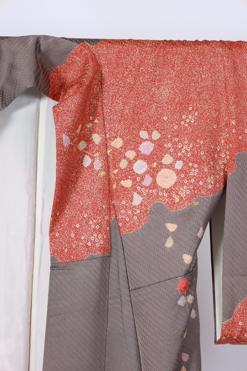 Japanese kimono used <houmongi> Lsize  silk 100% /T515