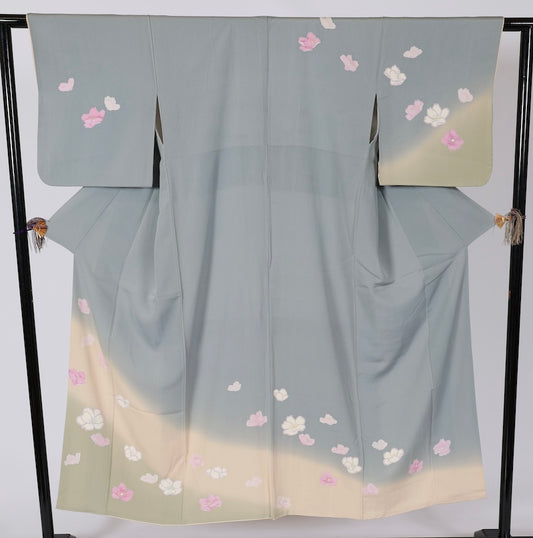 Japanese kimono used <houmongi> Lsize  silk 100% /T512