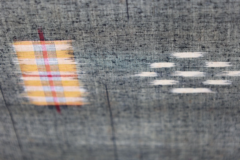 Tsumugi silk fabric, brand new, beige, black, yellow, red, geometric pattern, handwoven, R305
