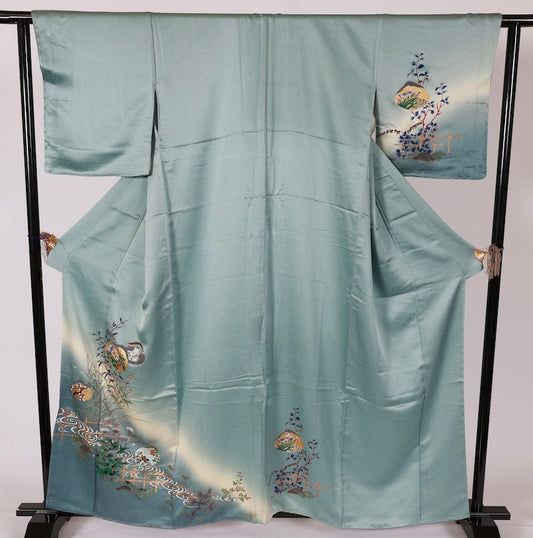 Japanese kimono used <houmongi> Lsize  silk 100% /T514