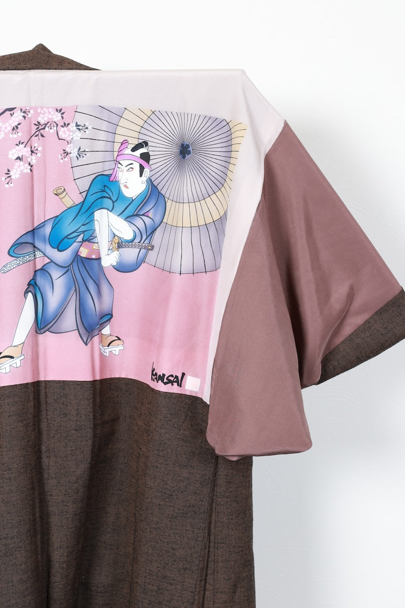 Japanese Men's kimono,haori 2piece set used  M-size  silk 100% /B1030