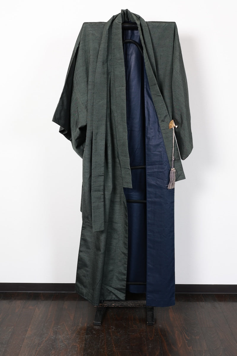 Japanese Men's kimono,haori 2piece set used  L-size  silk 100% /B1029