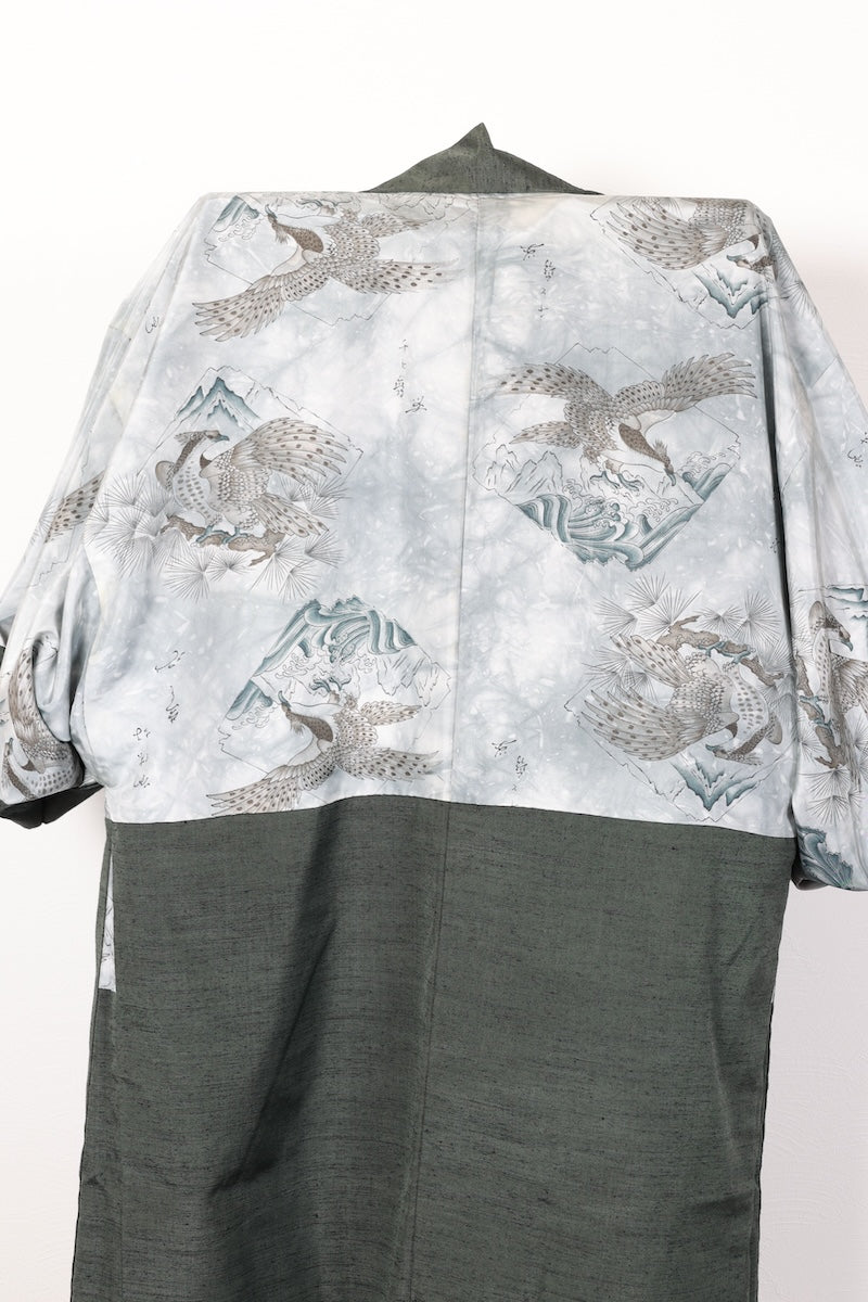 Japanese Men's kimono,haori 2piece set used  L-size  silk 100% /B1029