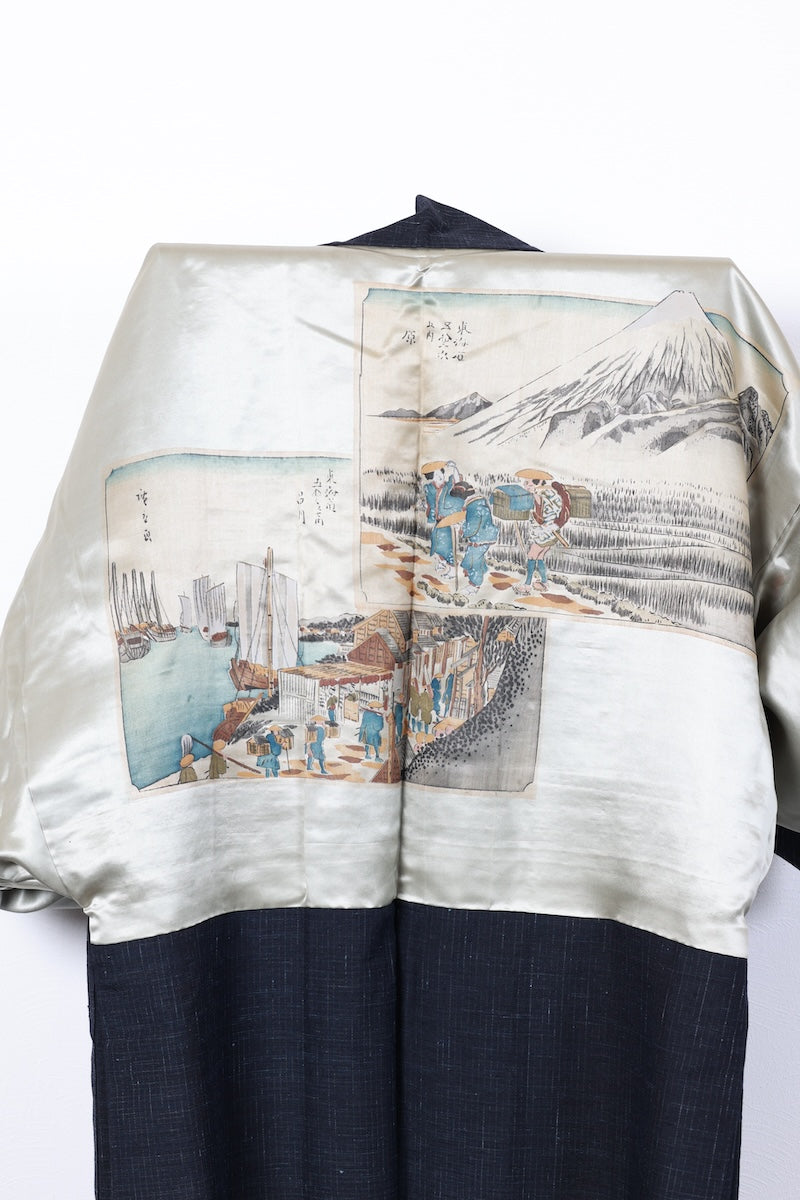 Japanese Men's kimono,haori 2piece set Unused New L-size  silk 100% /B1035