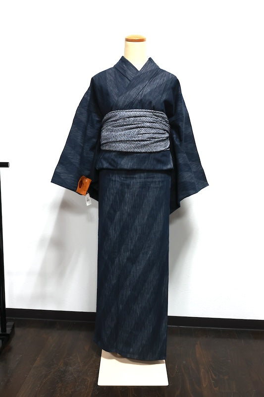 Yukata obi (used sash) - Indigo and white, Kanoko Shibori (tie-dye pattern) Zz5