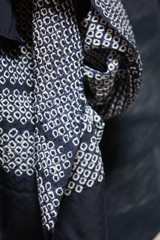 Yukata obi (used sash) - Indigo and white, Kanoko Shibori (tie-dye pattern) Zz5
