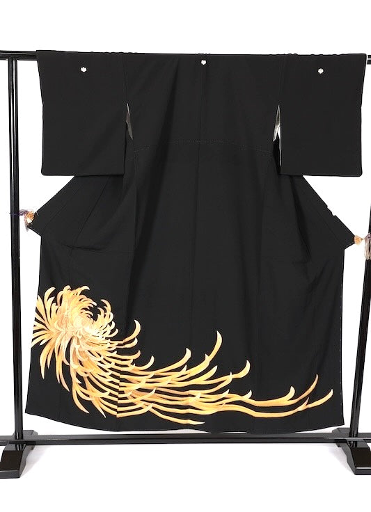 Japanese kimono used <kurotomesode> Msize  silk 100% /T593
