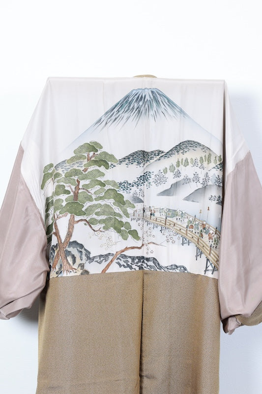 Japanese Men's kimono,haori 2piece set used  M-size  silk 100% /B1023