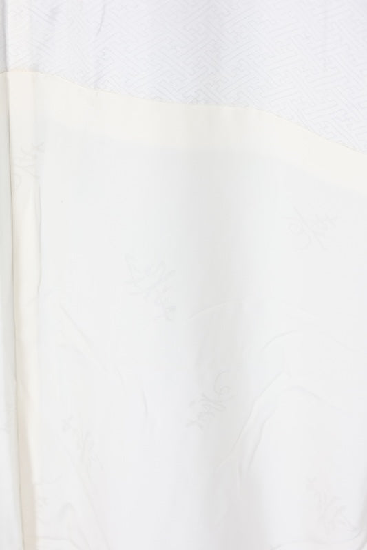 Black formal kimono used (Kurotomesode) in purple, yellow, vermilion, green, white, and cherry blossom pink, featuring a fan and flower design. Kyoto Kaga Yuzen dyeing technique, by a renowned artist. J6