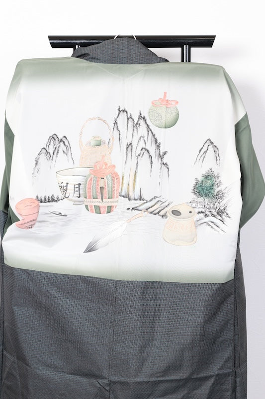 Japanese Men's kimono,haori 2piece set used  L-size  silk 100% /B1022