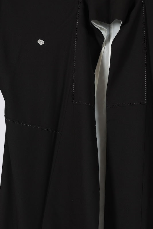 Black formal kimono (Kurotomesode) - Coral, green, cherry blossom pink, white, gold, brown, floral and bird pattern - J11