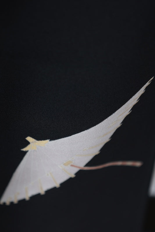 Black formal kimono　used (Kurotomesode) - Light purple, black, white, dark blue, crimson, ochre, gray, moss green - Children's design - Hand-painted Kyoto Yuzen dyeing - Artist's work - J1