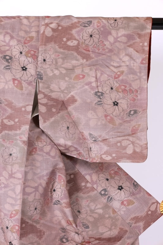 Ojiya Tsumugi used silk fabric, light purple, gray, brown, black, Tsujigahana pattern, J36