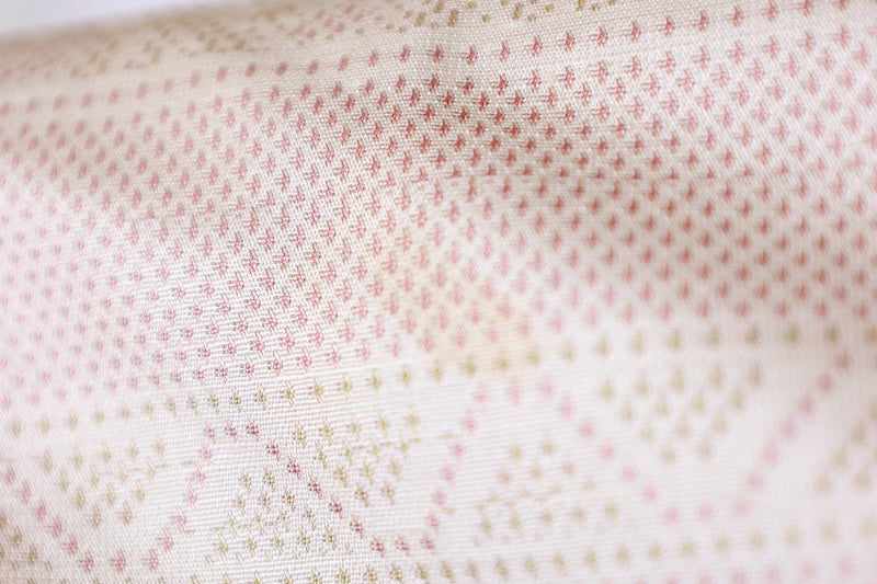 Tsumugi used kimono silk fabric, beige, light brown, light green, horizontal stripes, ikat pattern, J37