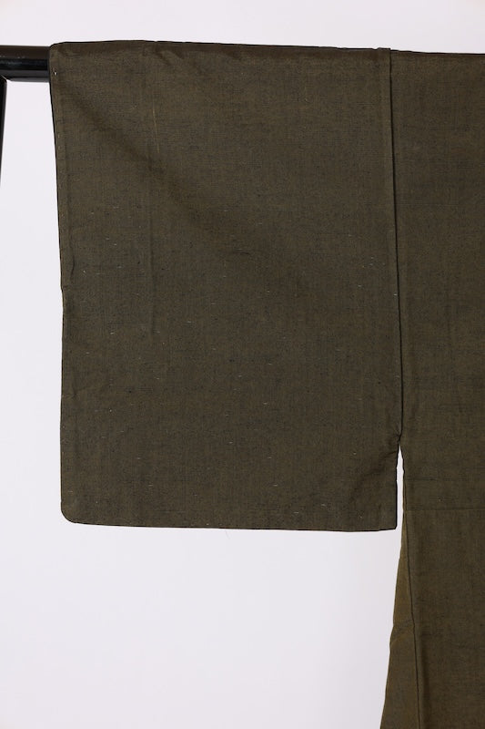 Men's used Kimono ensemble, dark green, silk floss, handwoven, J40