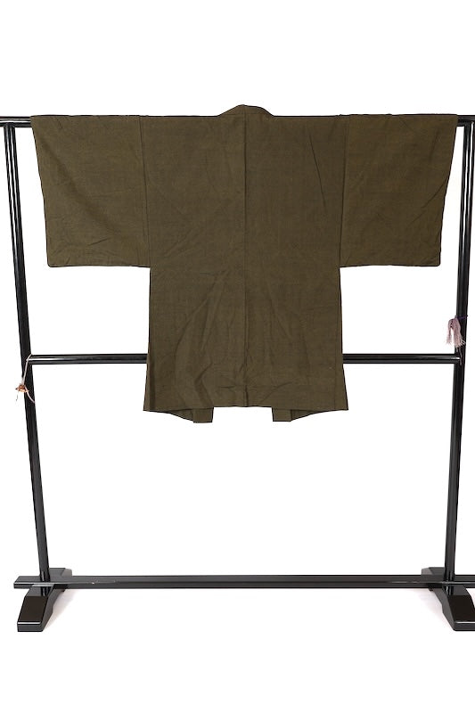 Men's used Kimono ensemble, dark green, silk floss, handwoven, J40