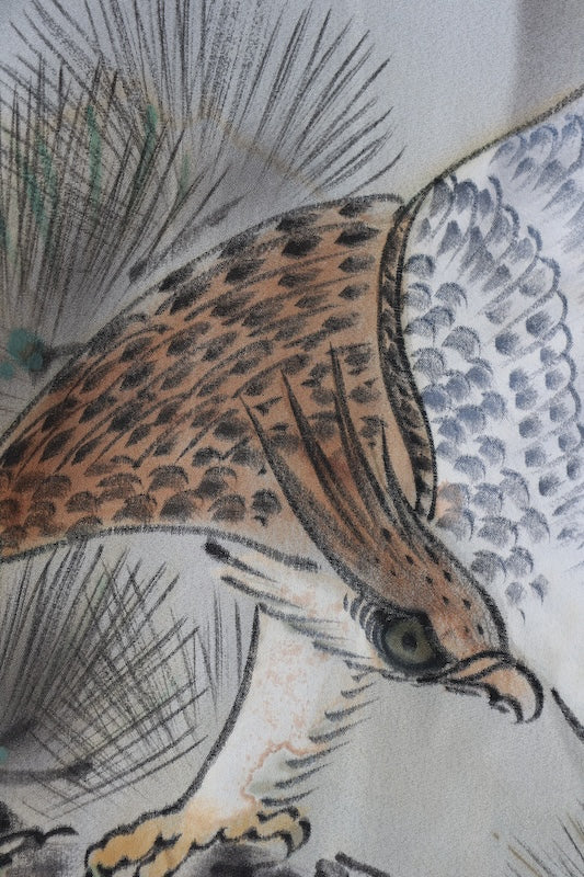 Men's used Kimono ensemble, dark green, silk floss, handwoven, J40