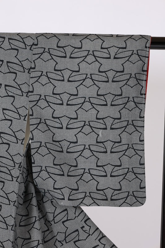 Japan kimono used, black and white, abstract pattern, size L48