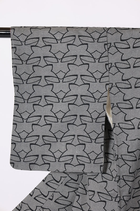 Japan kimono used, black and white, abstract pattern, size L48