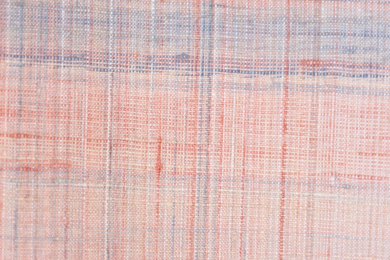 Japan kimono used Yonezawa Tsumugi  silk fabric, beige, brown, pink, indigo, horizontal stripes, geometric pattern, handwoven, naturally dyed, raw silk, L35