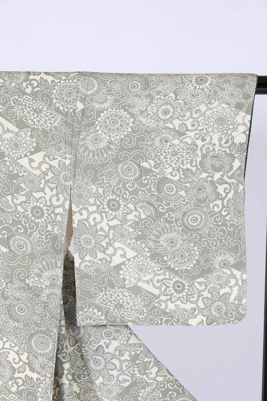 Edo Komon  (traditional Japanese patterned kimono fabric), brand new, unused, Iwai brown, off-white, sarasa (printed pattern),  L40