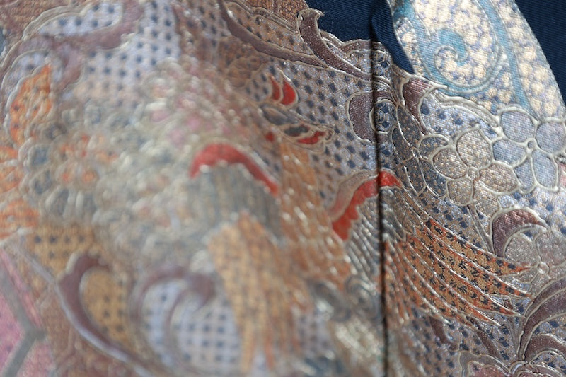 Japanese kimono used <kurotomesode> L-size  silk 100% /B1093