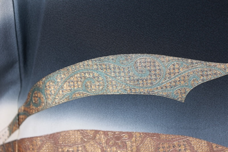 Japanese kimono used <kurotomesode> L-size  silk 100% /B1093