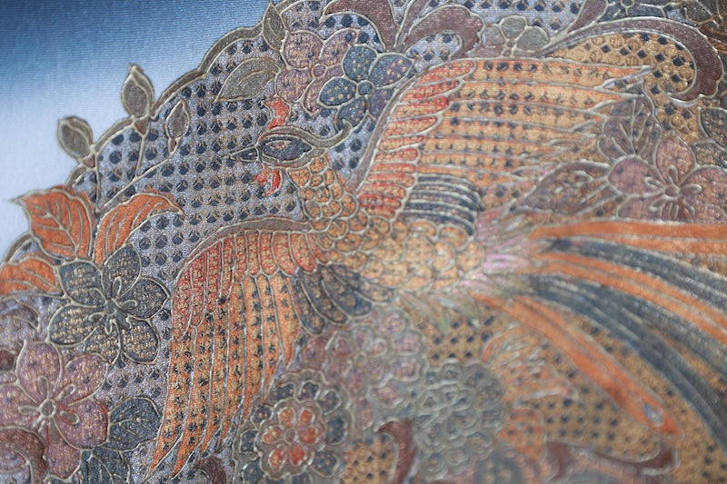 Japanese kimono used <kurotomesode> L-size  silk 100% /B1093