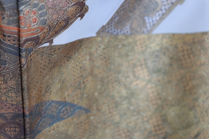 Japanese kimono used <kurotomesode> L-size  silk 100% /B1093